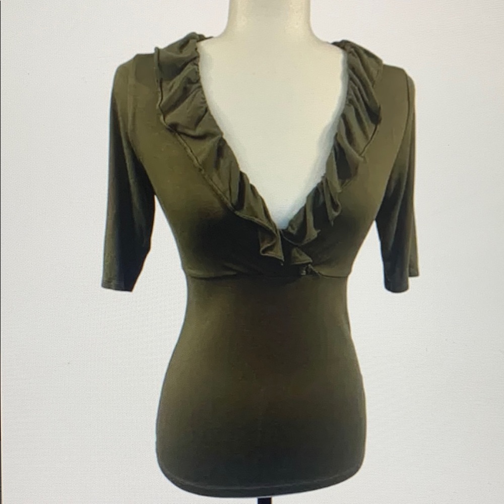 Elegant Olive Ruffle V-Neck Top